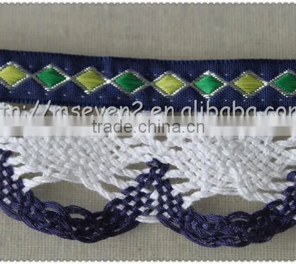 Hot Fashion Black / White Colors Scalloped Shaped Cotton Trims, Jacquard Ribbon With Cotton Lace photo-6