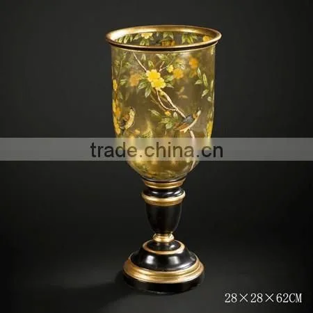 Floral Painted Wooden Candlestick Holder, Elegant Home Decorative Floor Standing Candle Holder,Unique Design Art Painting Crafts photo-2