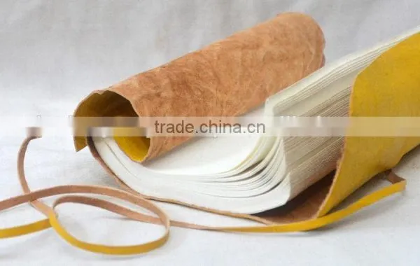 Handmade Vintage Crush Rolled Yellow Leather Notebook photo-2