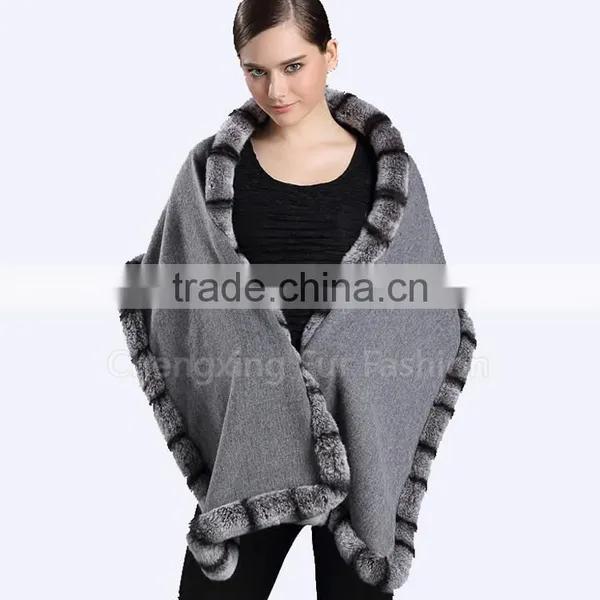 CX-B-P-46C Women Fashion New Design Pashmina Shawl With Fur photo-4