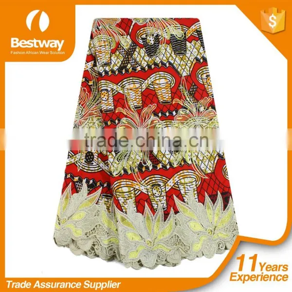Bestway Hollandis Wax Mix Lace Fabric African Wax/ankara Printed Wax Mix Embroidered Lace BLW020-6