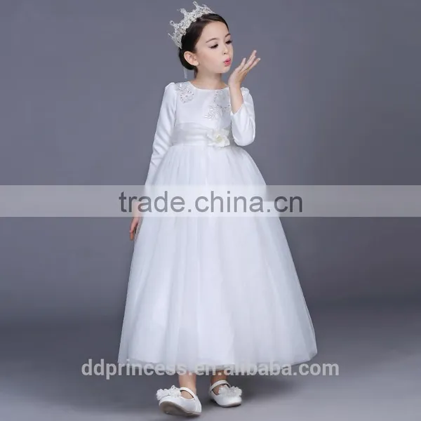 2017 Long Communion Dress Celebrity Dress White Evening Dress Long Sleeve
