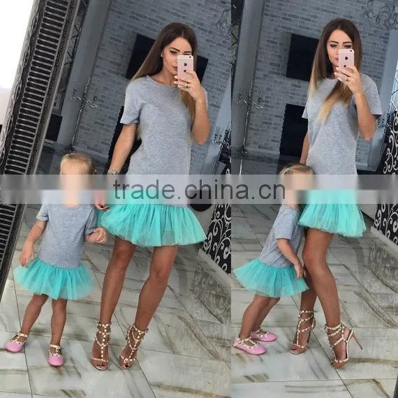 Pink And Mint Dress Women Family Matching Clothing Mother And Child Dress photo-2