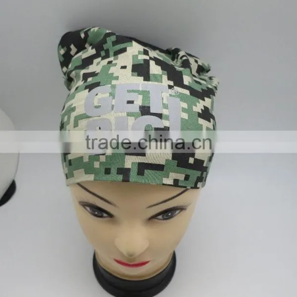 OEM All Over Water Printing Knit Stretch Jersey Cotton Beanie Hat With Reflective Logo photo-2