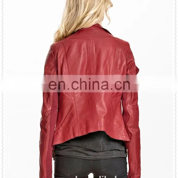 Cheap Price Red Leather Usa Motor Jacket for Women Made in China OEM Service photo-3