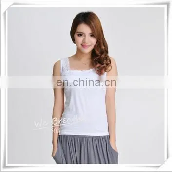 Lace Trim Square Neck Tank Top Bamboo Fiber Ladies Sleeveless Vest photo-2