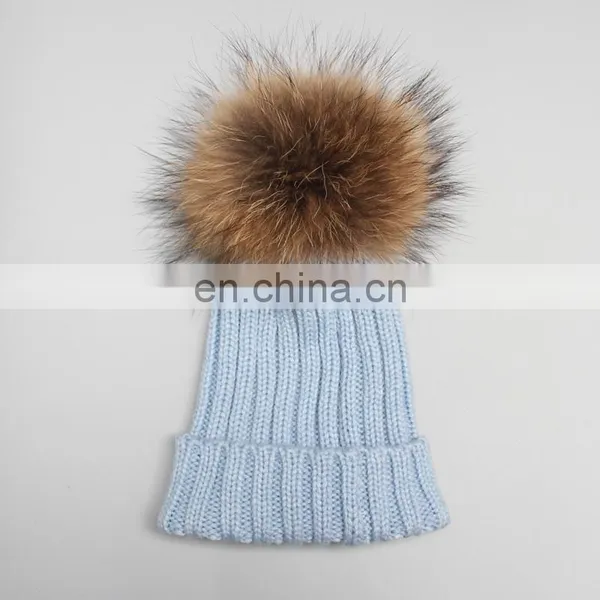 Winter Wholesale Kids Poms Hat Children Hat With High Quality Raccoon Poms photo-5