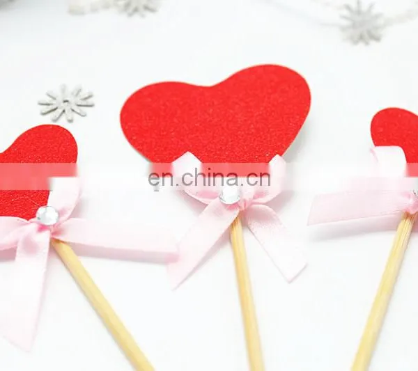 New Design Red Heart With Bow Wedding Birthday Cake Topper photo-2