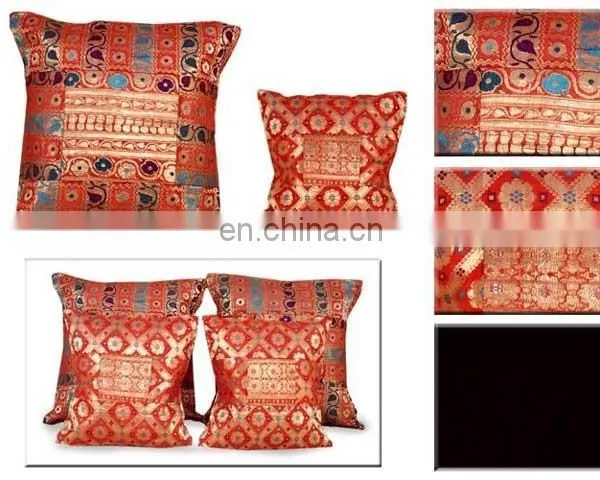 Indian Hand Embroidered Silk Cushion Cover photo-5