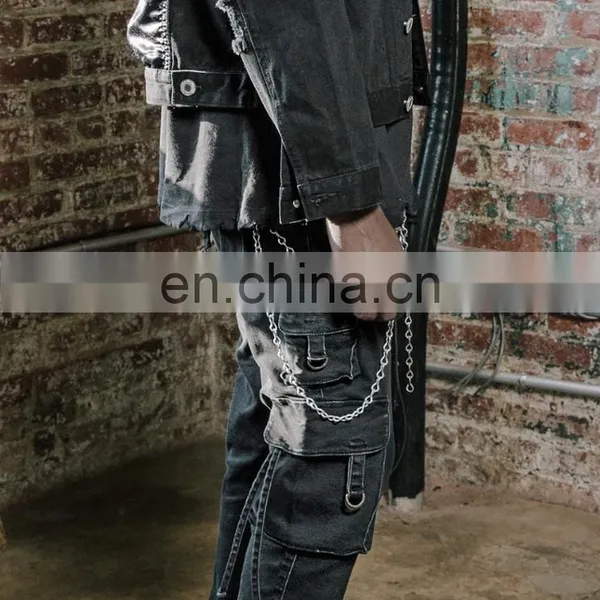 DiZNEW Black Denim D Cargo Jeans For Men photo-6
