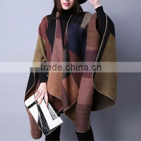 Ladies Oversize New Style Women Fashion Checked Colorful Cape Shawl photo-4