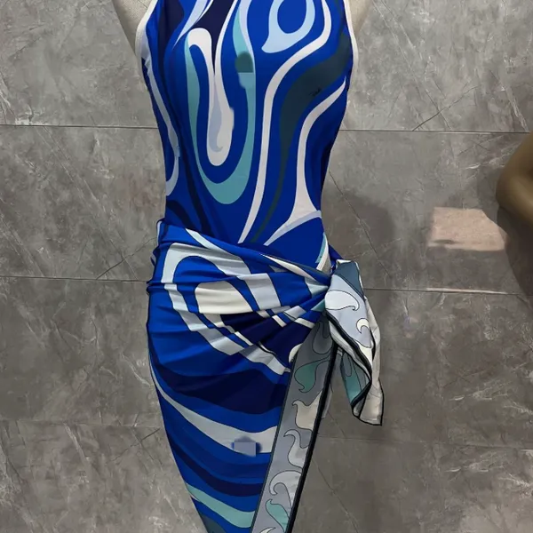 High Neck Famous 2 Piece Swimsuit Open Back Sexy Women Design Swimwear With Beachscarfs photo-2
