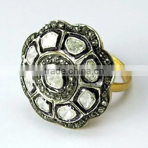 Wish Left !! Diamond & Polki 925 Sterling Silver Ring, Oxidized Silver Jewellery, Silver Jewellery India photo-3
