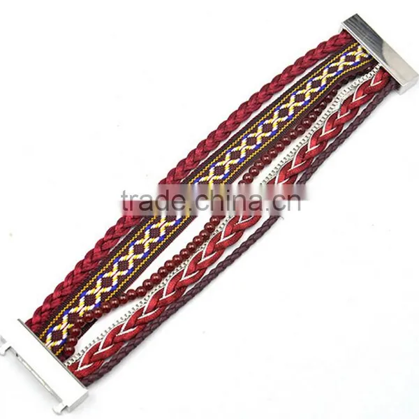 >>2016 New Elegant Burgundy Magnetic Bracelets, Handmade Leather Bracelet/ photo-2