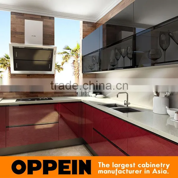 Dubai Exhibition Red Acrylic Wooden Kitchen Cabinet photo-3