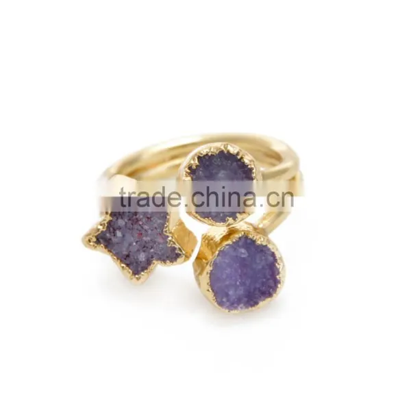 Beautiful Natural Raw Stone Ring Fashion Three Point Quart Ring Adjustable Five-Pointed Star Jewelry photo-2