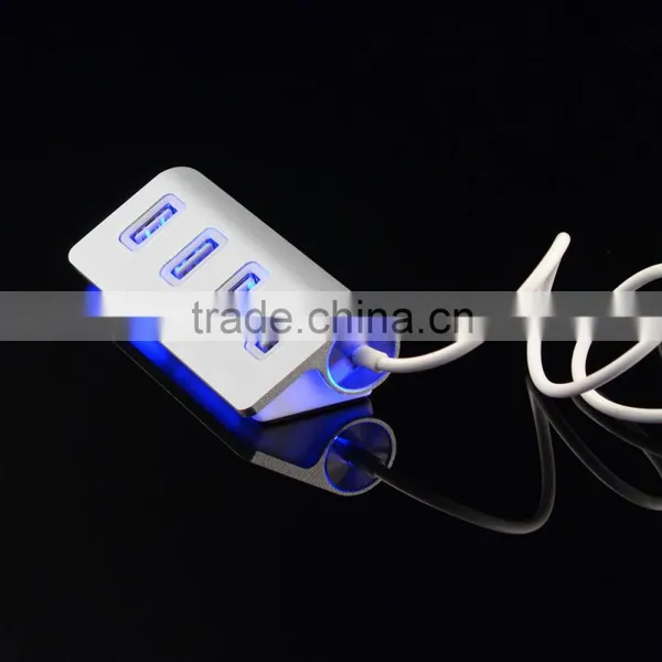 Multi 4 Port Aluminum Man Usb 2.0 Hub From China Suppliers With Blue LED Indicator Lights photo-3