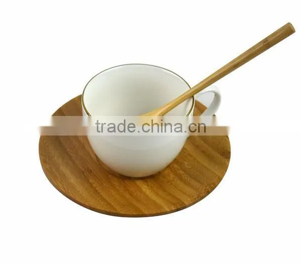DT031/ Stainless Steel Holder,Ceramic Cup,Bamboo Plate and Spoon Coffee & Tea Set photo-5