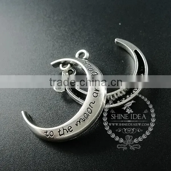 30mm Vintage Antique Silver Metal Carve Words Love You to the Moon and Back DIY Pendant Charm 1830067 photo-4