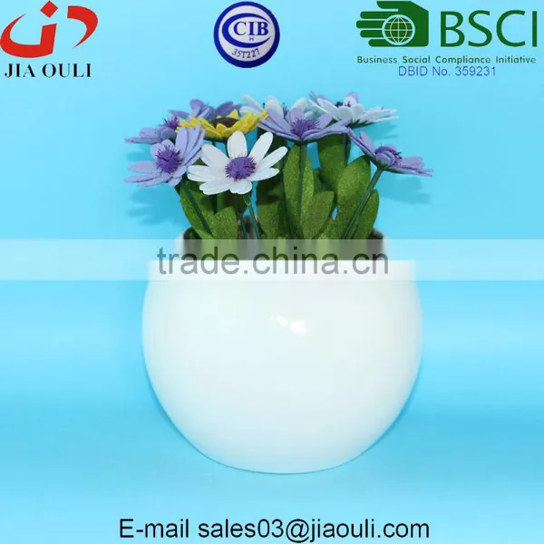 BSCI Audited Factory White Glazed Ceramic Ball Shaped Planter Succulent Pot photo-2
