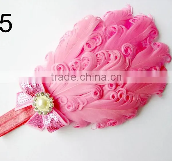 Curly Feather With Pearl Bead Rhinestone for Kids Hair Accessories photo-6