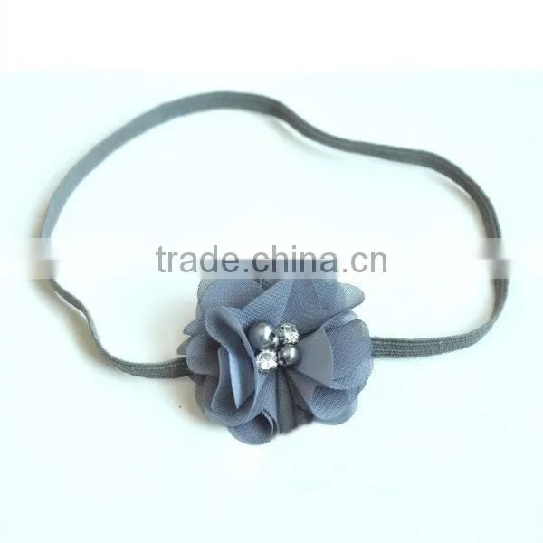 Handmade Chiffon Flower Hairbands With Pearl Beads Center photo-3