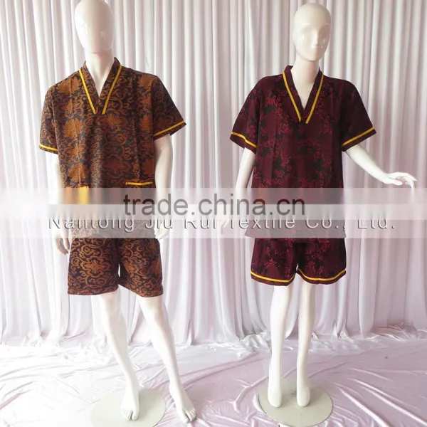 Wine Red Floral Jacquard Pyjamas V-Neck Pyjamas For Sauna Steam Clothes Set Women photo-6