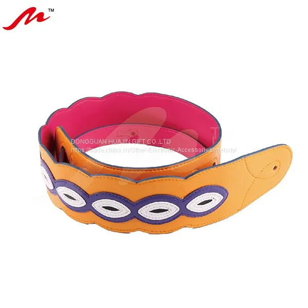 New Design Bule /yellow/ Leather Top With Purple Backing Adjustable Guitar Strap photo-2