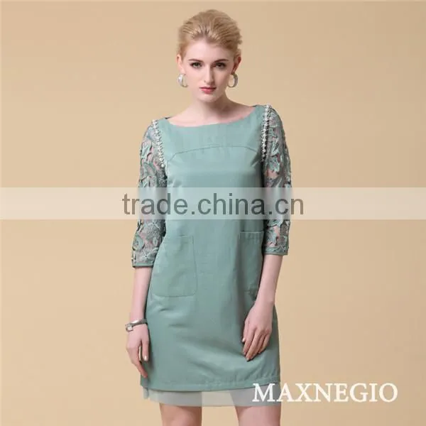 2015 New Causal 100% Cotton Three Quarter Sleeve Latest Casual Gaon Dress photo-2