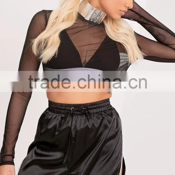 High Waist Women Plain Black Satin Contrast Binding Runner Shorts With High Curved Side photo-5