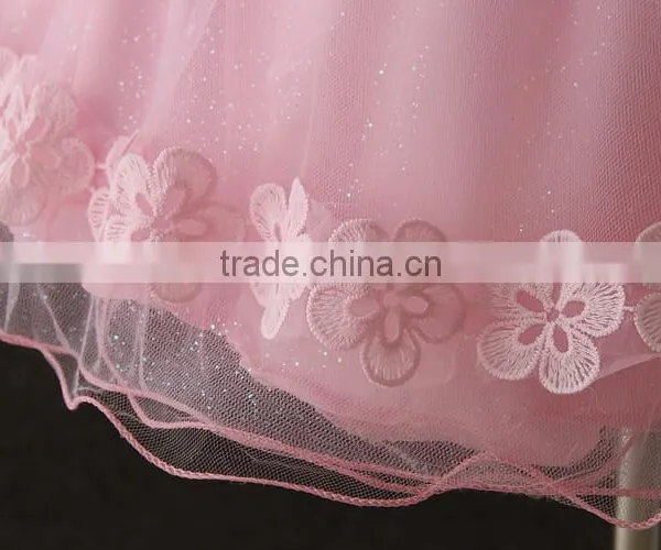 Summer Frock Designs Pictures Baby Girls One-piece Party Dresses Sleeveless Puffy Applique Pink Flower Shiny Performance Dress photo-5