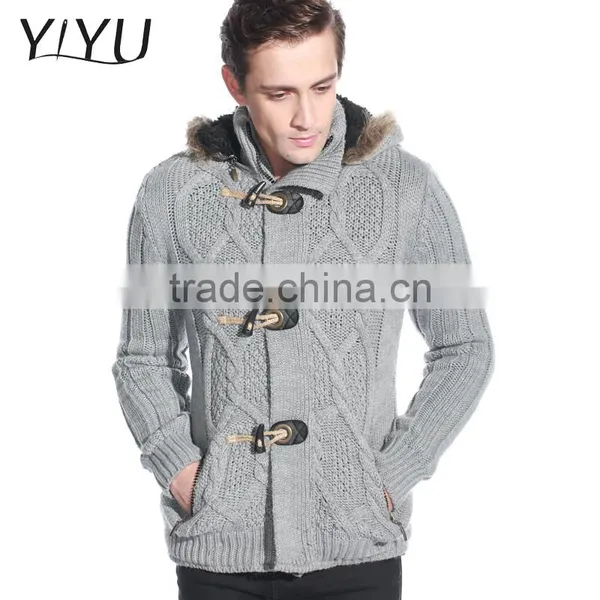 Latest Designs Man Fleece Lined Wool Top Cable Knit Cardigan Sweater With Hooded photo-2