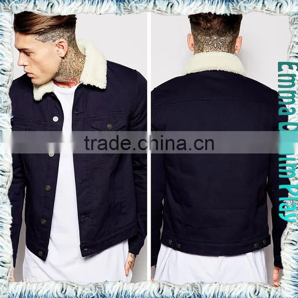 Vogue Cotton Denim Fleece Lining Jacket Dark Blue for Men photo-3