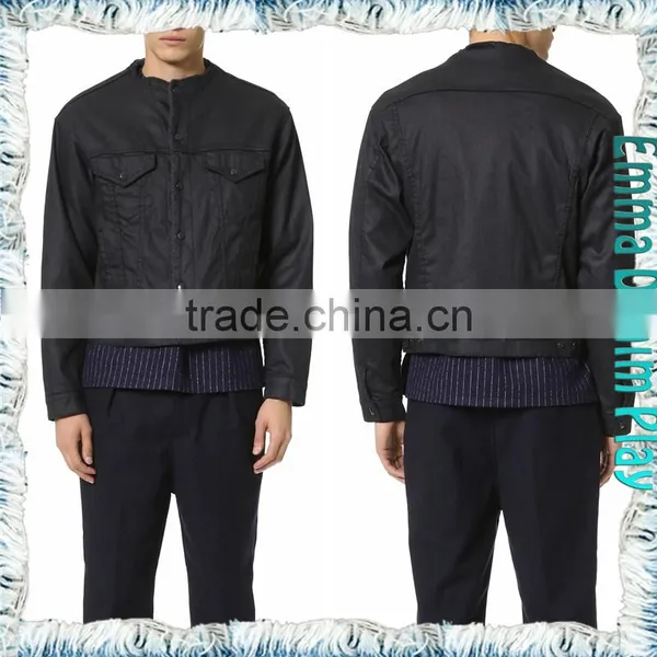Men's Black Leather Look Denim Jacket Airport Fashion photo-5