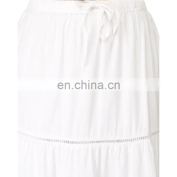 New Arrival White Cotton Draped Blank Long Maxi Skirt photo-3