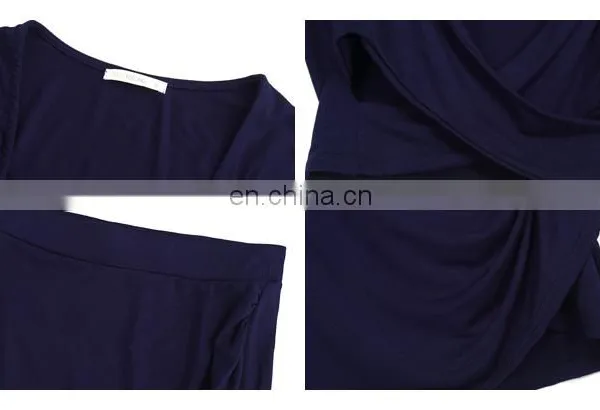 Wholesale Rayon Fabric New Fashion Navy Blue Party Skirt Two Pieces Woman Apperal photo-4