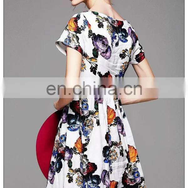Ladies High Quality Short Sleeve Trendy Dress With Gathtering Waist Pretty Print Dress Fashion photo-5