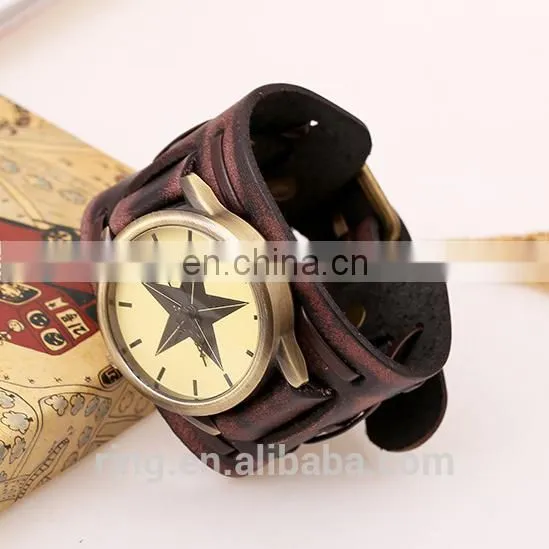 Men Vintage Trend Hand Watch Waterproof Back Leather Wide Strap Wrist Watch photo-3