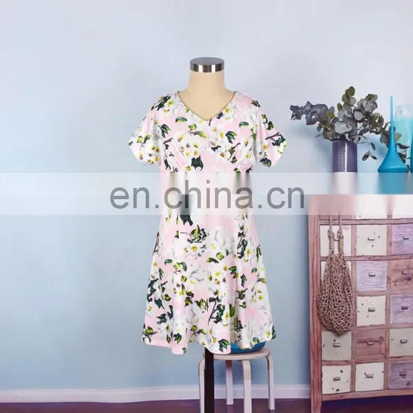 Summer Hotsale Floral V Neck Short Sleeve Zip Design Womens Summer Mommy and me Lady Dresses (this Link for Girls,1-12years) photo-5