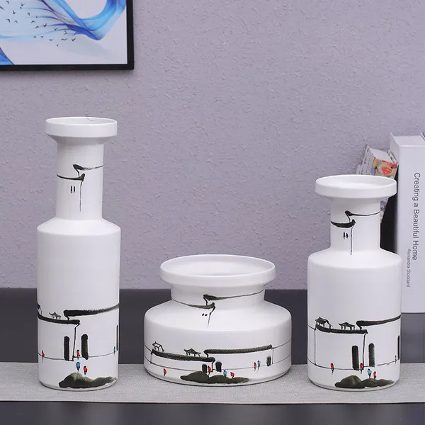 Hand Painted White Baseball Campus Large Combined Type Ceramic Vase Modern Simple Decoration photo-4