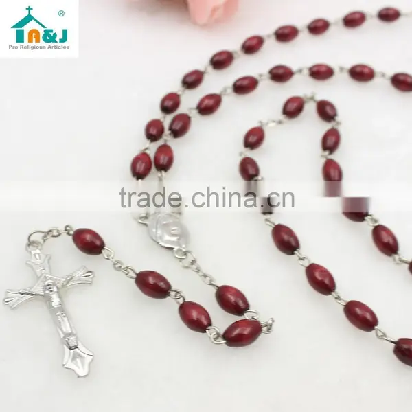 Dark Brown Oval Wooden Bead Jesus Rosary photo-3