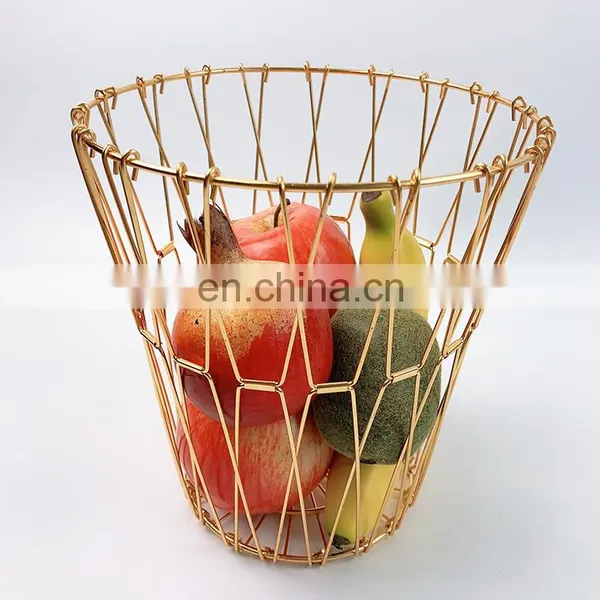 Home Storage Baskets Folding Mesh Food Clothes Gift Desk Gold Organizer Metal Wire Kitchen Fruit Baskets photo-3