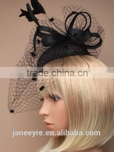 Wholesale Chuch/Races Top Hat,Black Sinamay Base Hat Fascinator With Feather photo-2