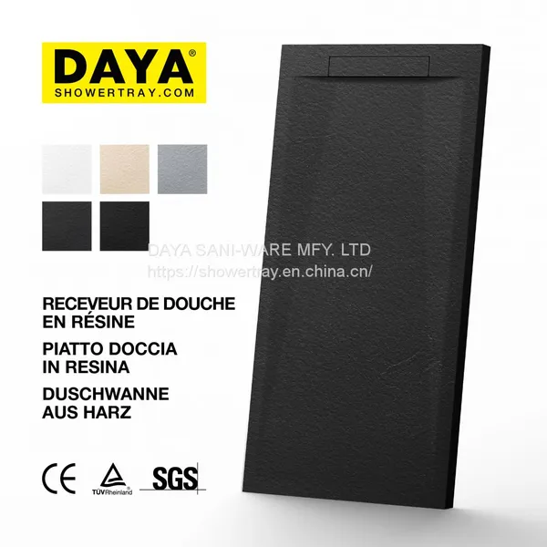DAYA Resin Solid Surface Bathroom Artificial Stone Light Shower TrayBlanco，Crema，Cemento，Antracite，Nero Struttura in Legno Piatto Doccia ColoratoRemplacement de Baignoire Personnalisé Texture de Pierre D'ardoise Base de Douche