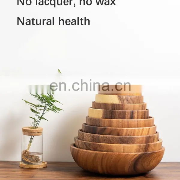 Tableware Wooden Salad Server Reusable Bamboo Serving Bowl Large Wood Round Kitchen Bowl photo-3