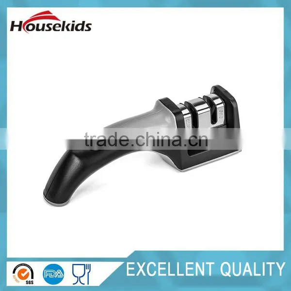 Kitchen Knife Sharpener 2 Stage Easy Grip Black Grey Finish Sharpening & Honing Straight Edge Stainless Steel Knives