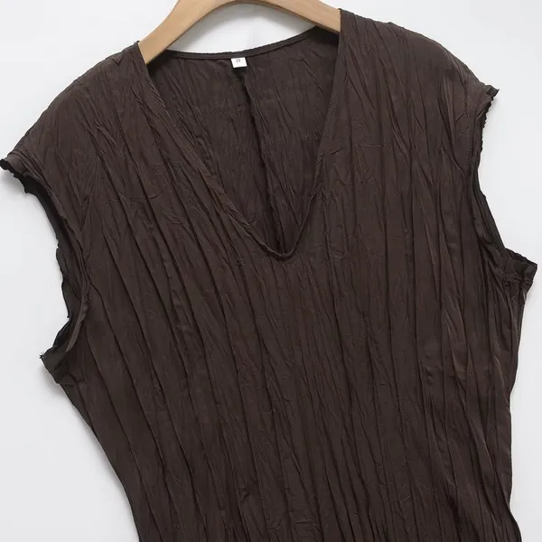 Spring 2025 New Women's Clothing With European and American Temperament, V-neck Short Sleeved Pleated Mid Length Dress photo-2