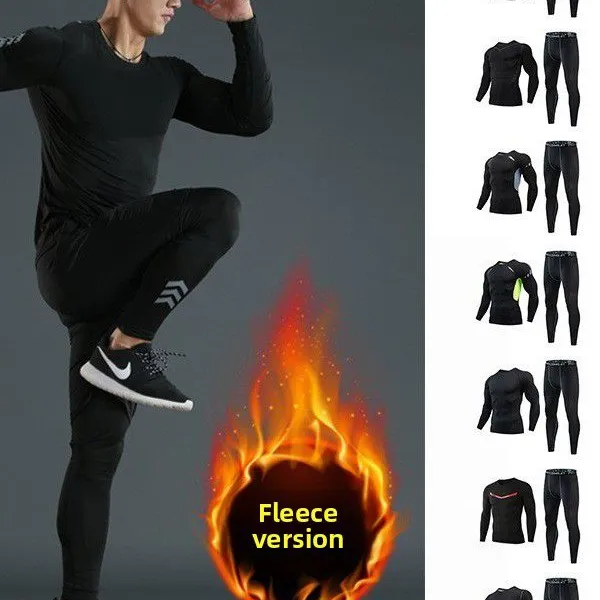 Wholesale Men Running Sportswear Gym Tight Sports Tracksuit Compression Shirts Shorts Workout Jogging Fitness Clothing Sport Yoga 2Pcs Set photo-2