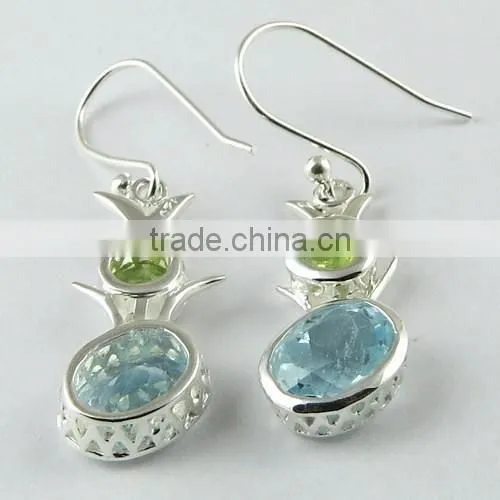 Judith ! Blue Topaz & Peridot 925 Sterling Silver Earring, Gemstone Silver Jewelry, 925 Silver Jewelry photo-5