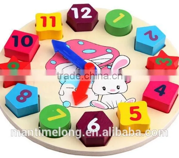 Wooden toy Digital Geometry Clock Children's educational toy building blocks